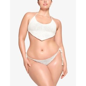🤍SKIMS CROCHET SWIM HANDKERCHIEF HALTER BIKINI TOP COVER UP MARBLE XL 3X